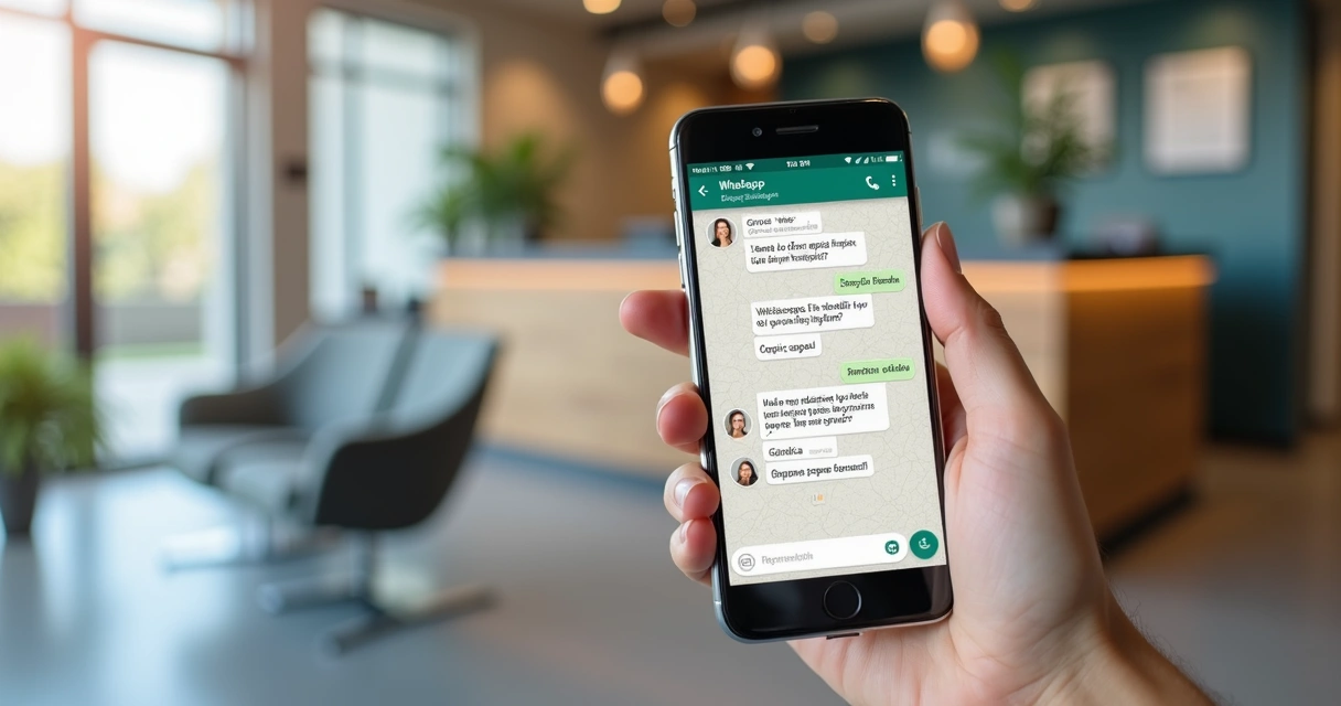 Tela de smartphone mostrando grupo de WhatsApp com mensagens sobre dicas odontológicas