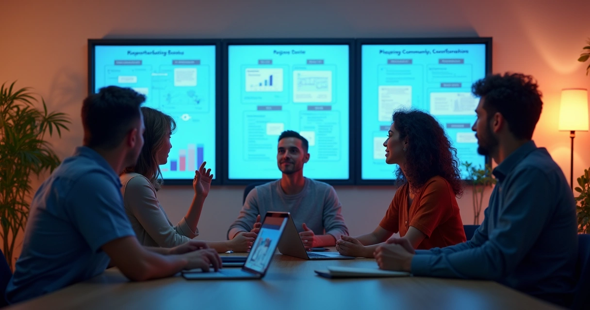 Grupo de pessoas reunidas assistindo a webinar em ambiente digital 