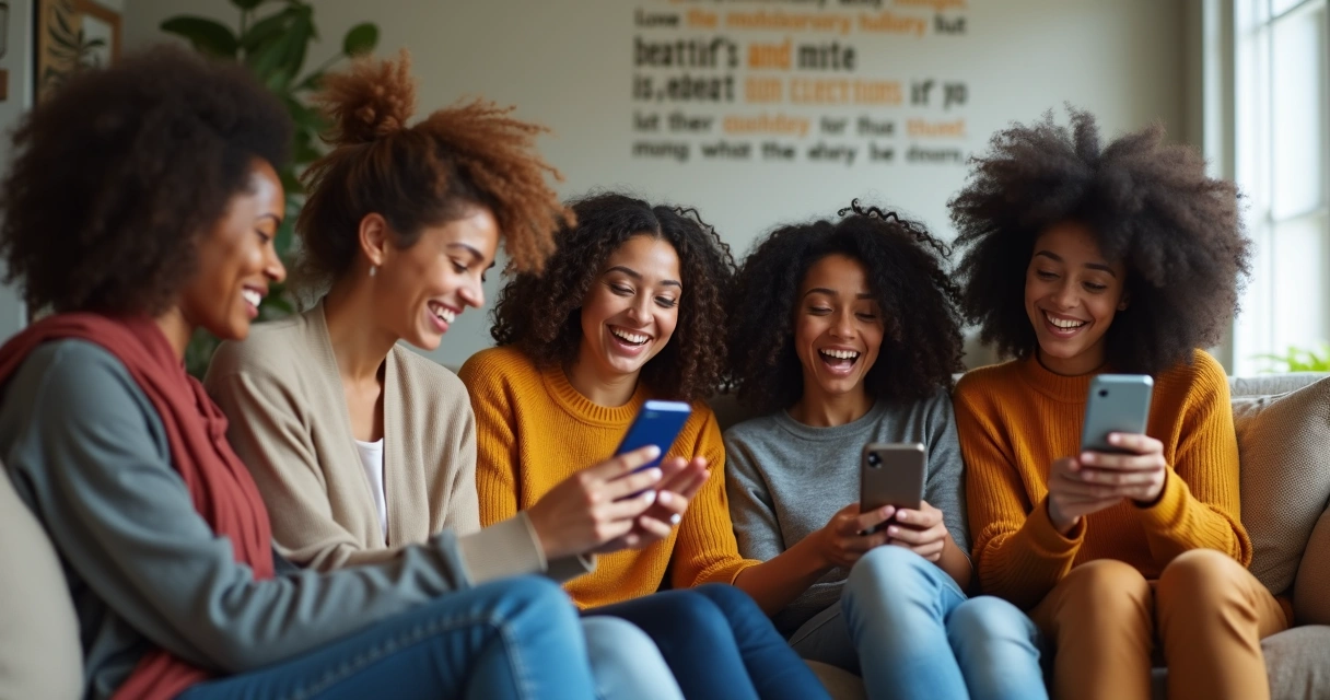 Pessoas comemorando engajamento em grupo online 