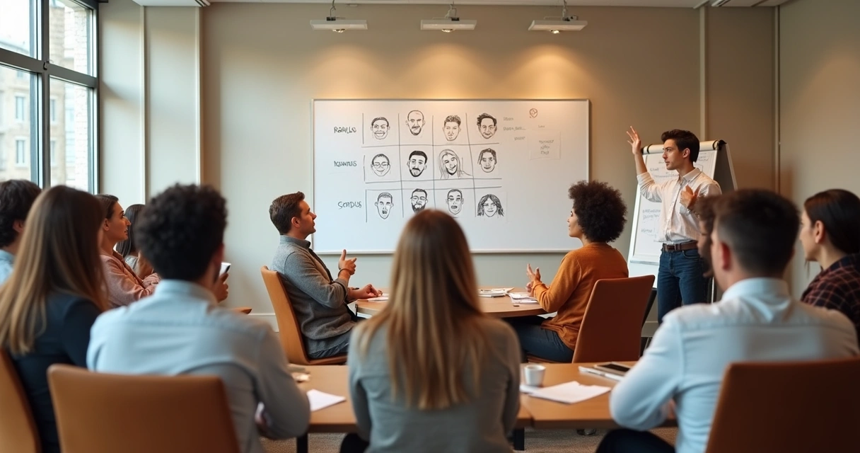 Pessoas em círculo em reunião focada em avaliação emocional 