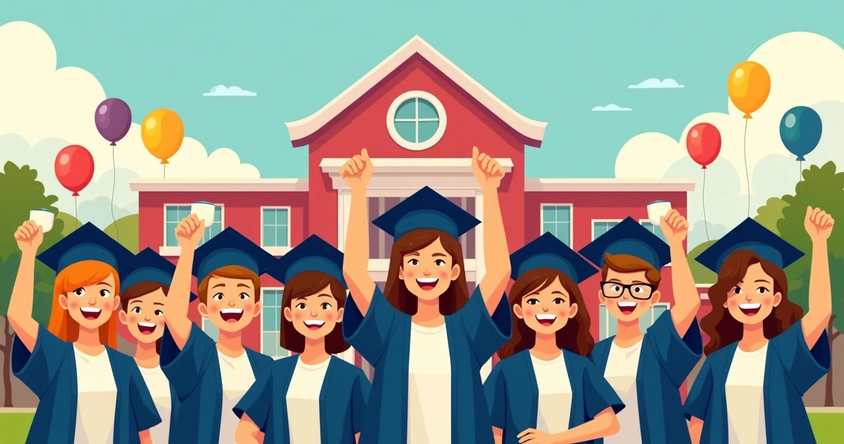 Formandos segurando copos personalizados e camisetas do terceirão na frente da escola 