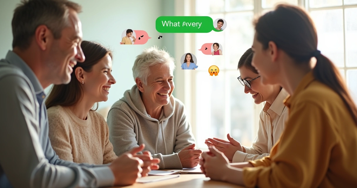 Grupo de WhatsApp com membros de igreja trocando mensagens e emojis 