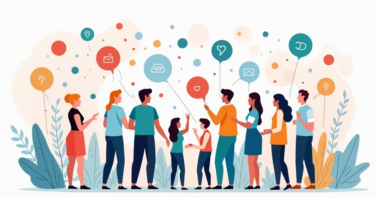 Vários influenciadores digitais conectados visualmente por linhas, com áreas de seguidores sobrepostas em círculos coloridos 