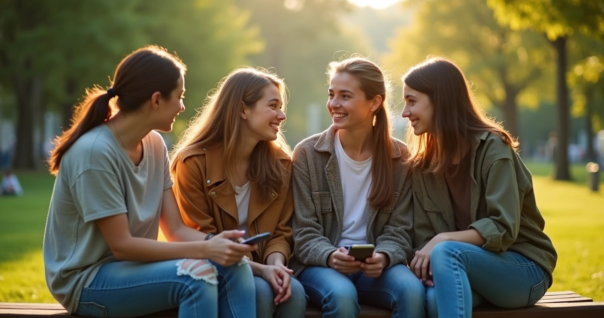 Grupo de jovens conversando longe dos celulares 