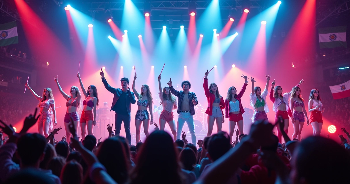 Idols de K-pop y artistas latinos en un escenario juntos 