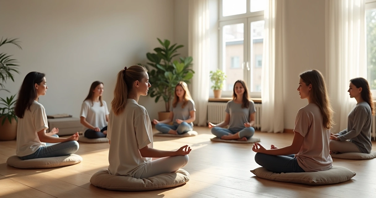 Grupo sentado em círculo para meditação 