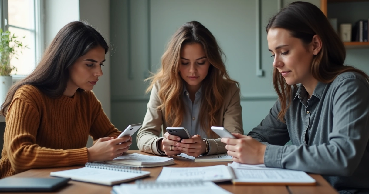 Pessoas analisando mensagens em grupo no celular