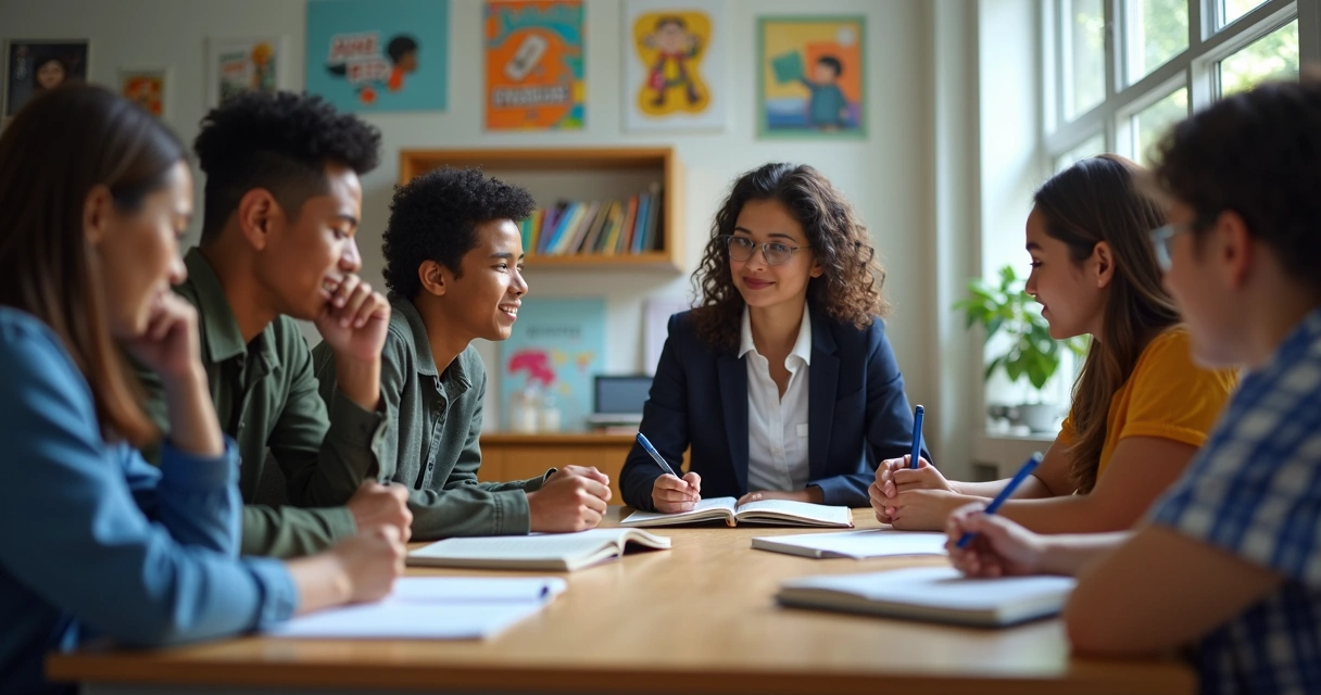 Mentor orientando jovens estudantes 