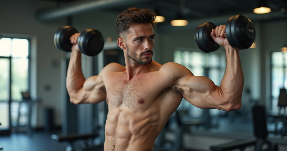Pessoa focada em exercícios de musculação para grupo muscular específico 