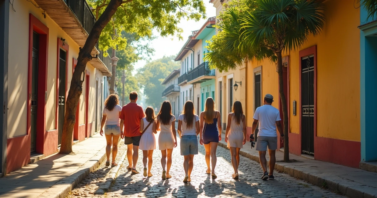 Grupo pequeno em passeio guiado por rua histórica da Bahia