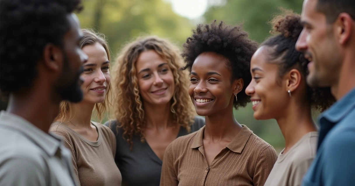 Grupo de personas reunidas en círculo, reflejando unión y tensión social.