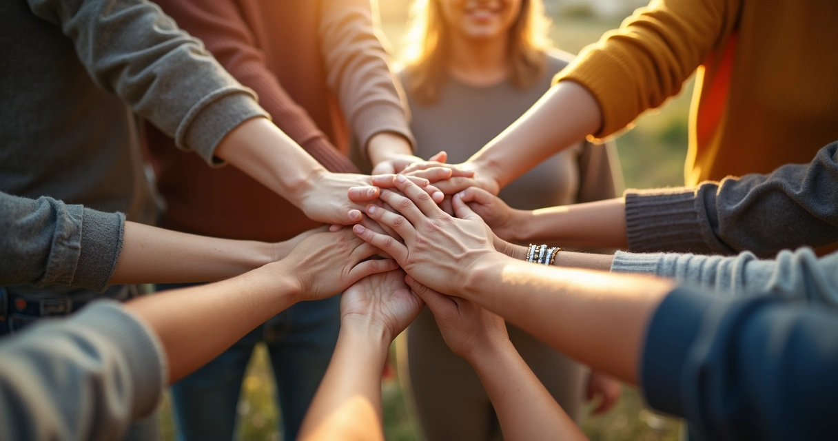 Grupo de personas haciendo un gesto de apoyo y unidad 