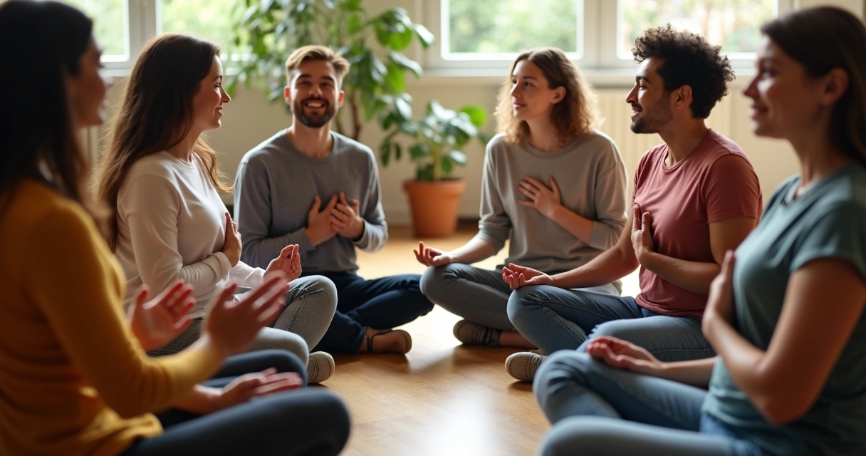 Grupo de personas reconociendo sensaciones corporales. 