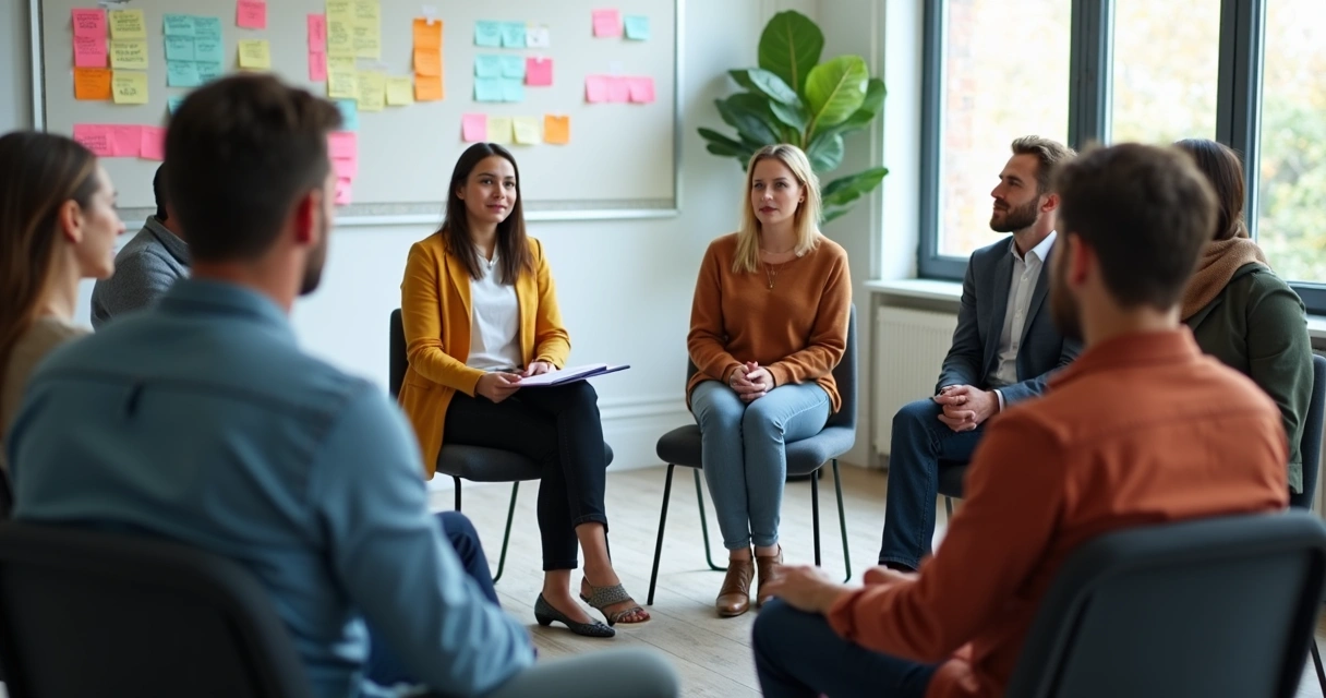 Personas de diferentes edades conversan sentadas en círculo