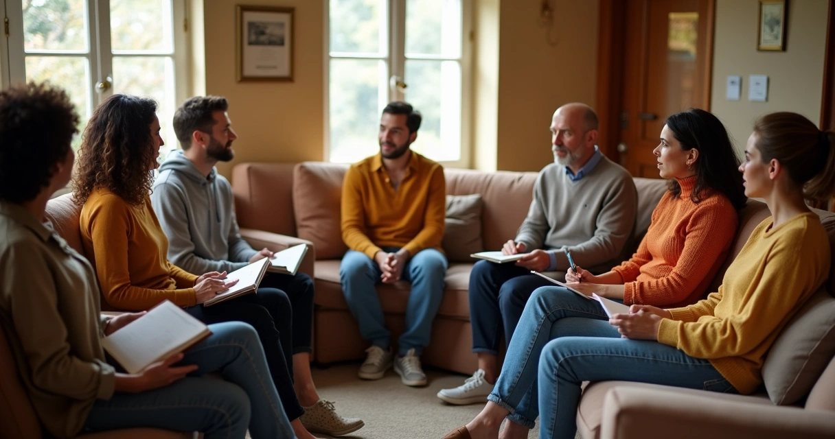 Grupo de pessoas sentadas formando um círculo 