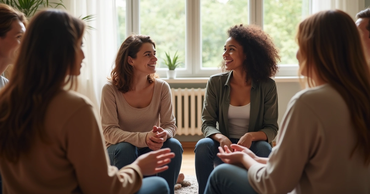 Grupo de pessoas conversando em círculo, atmosfera de empatia 