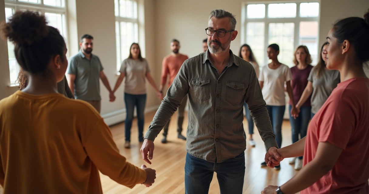 Grupo unido em círculo de mãos dadas 