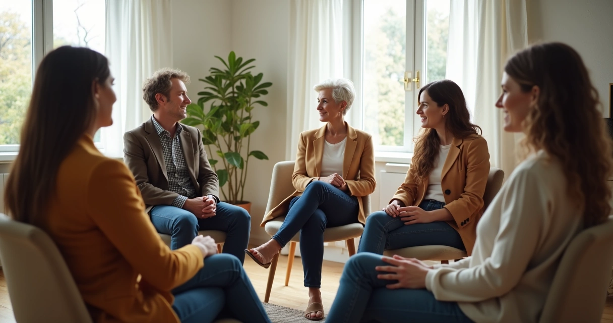 Grupo de pessoas sentadas em círculo em diálogo aberto 