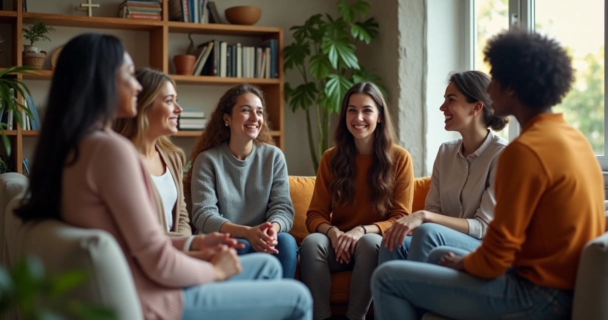 Pessoas sentadas em círculo discutindo em grupo 