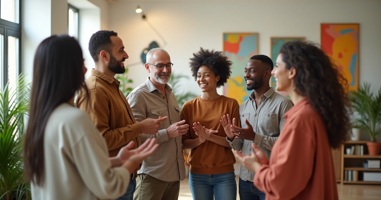 Pessoas com características diferentes conversando de maneira amigável 