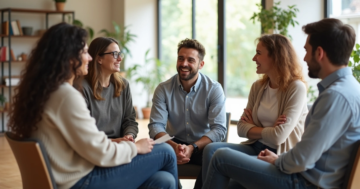 Grupo diverso de pessoas interagindo com diferentes emoções em um ambiente social 