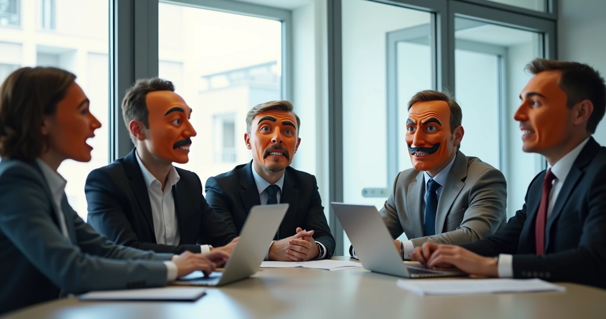 Grupo de pessoas usando máscaras sociais em reunião 