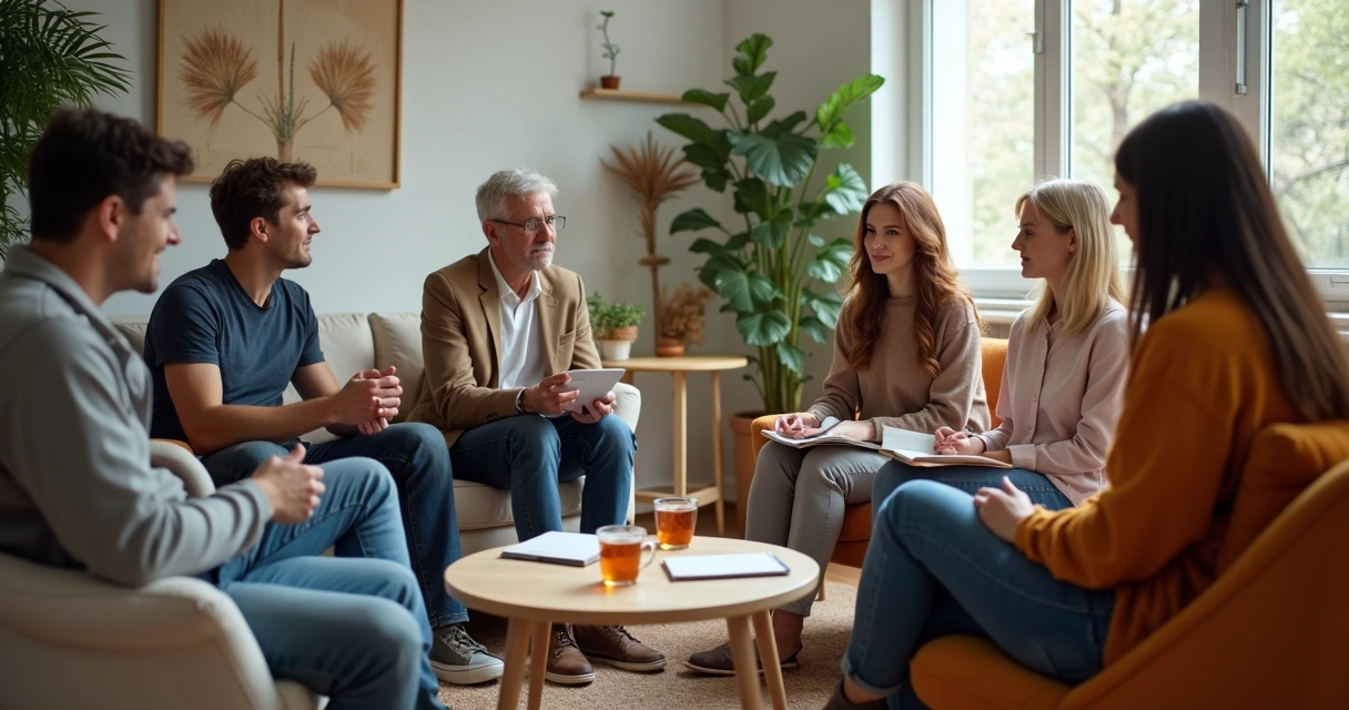Grupo de pessoas sentadas em círculo, conversando e refletindo juntas 