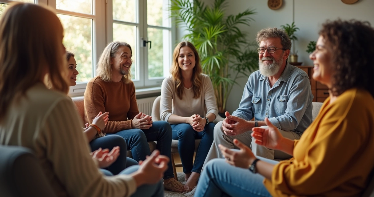 Grupo de pessoas conversando harmoniosamente 