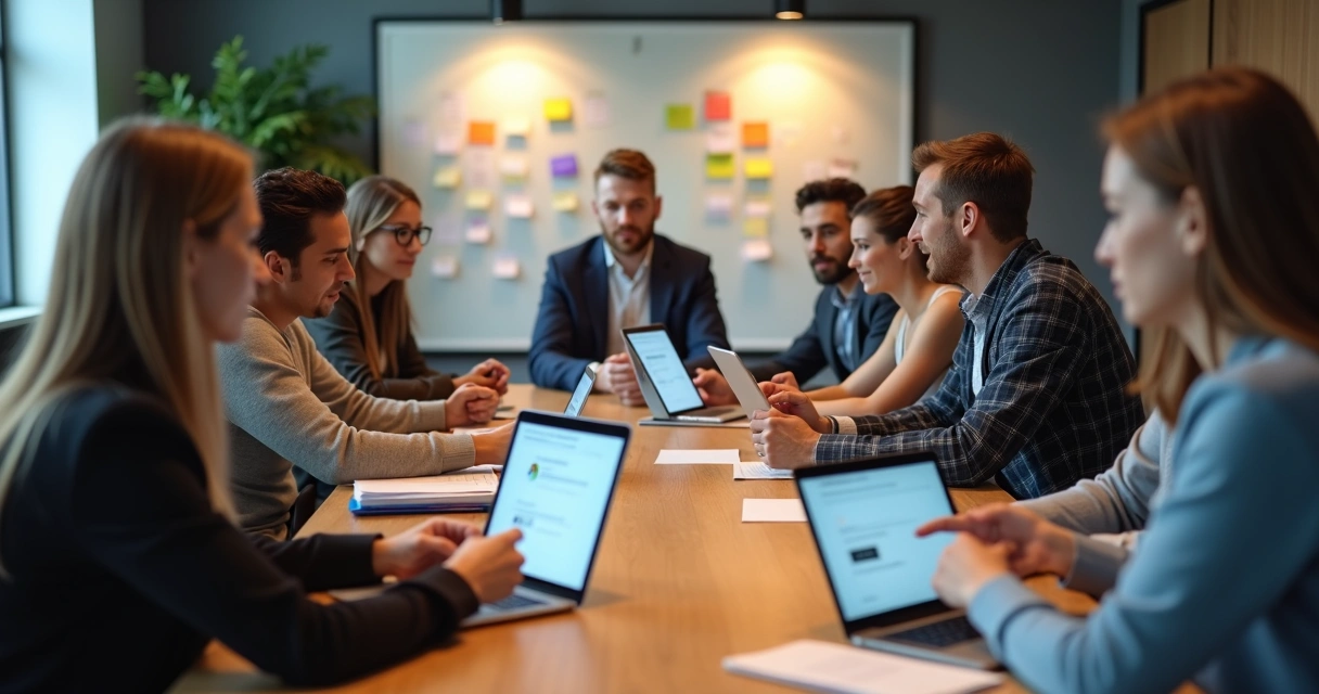 Grupo de pessoas preenchendo questionários digitais 