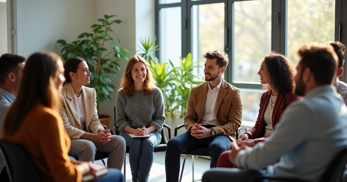 Grupo de pessoas sentadas em círculo durante discussão colaborativa