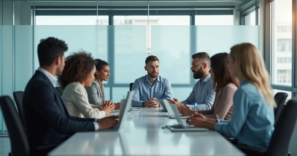 Pessoas em um grupo de trabalho com barreiras simbolizadas por paredes transparentes 