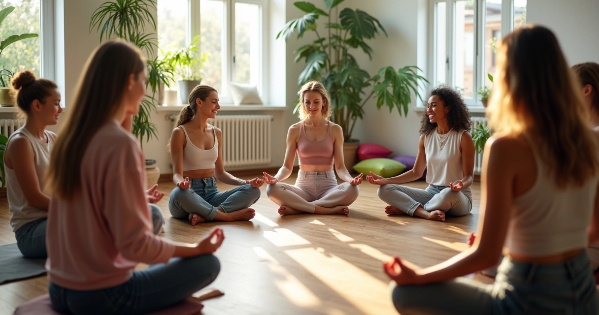 Grupo sentado em círculo realizando prática integrativa 