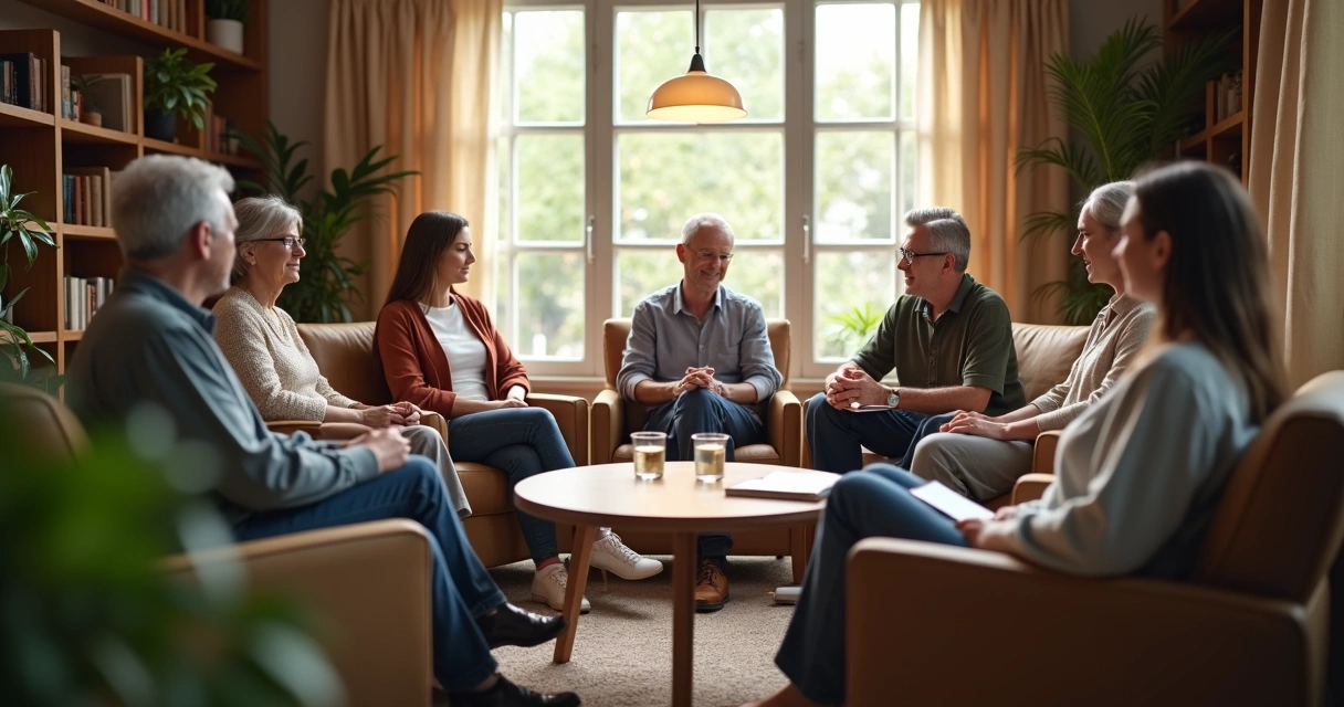Pessoas sentadas em círculo conversando e refletindo juntas 