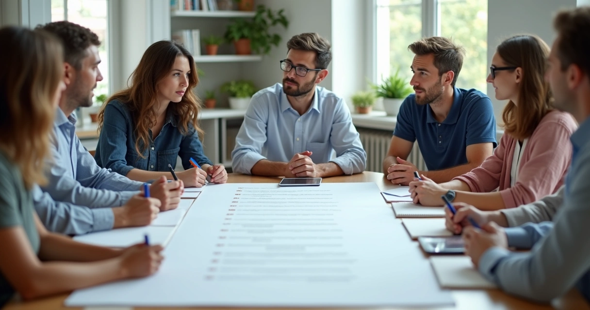 Grupo diverso em círculo refletindo sobre perguntas de maturidade emocional 
