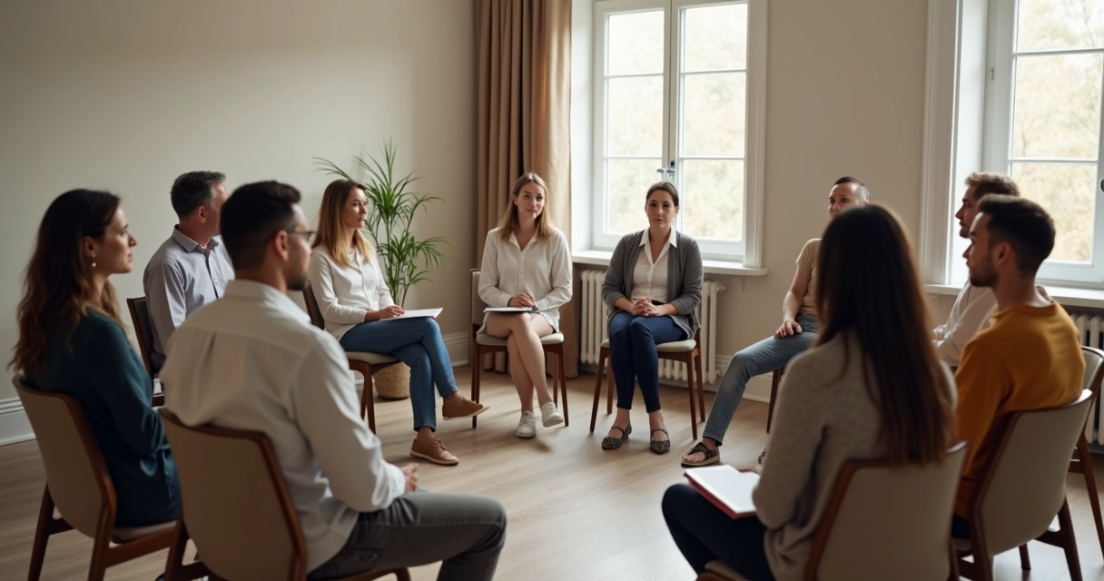 Pessoas sentadas em círculo em encontro reflexivo
