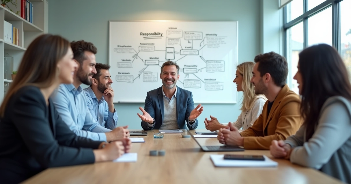 Grupo de pessoas discutindo em uma sala de reuniões 