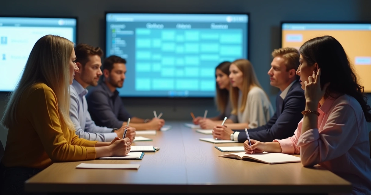 Grupo pequeno em reunião semanal sentado com cadernos