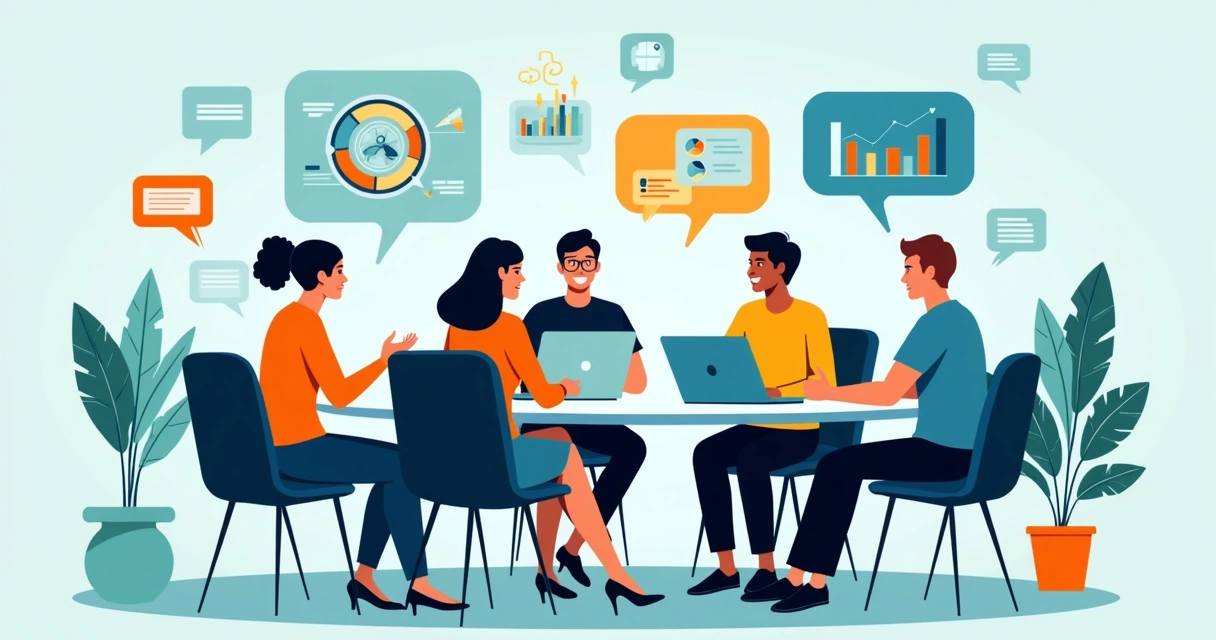 Solopreneurs em diferentes áreas trocando ideias em roda virtual 