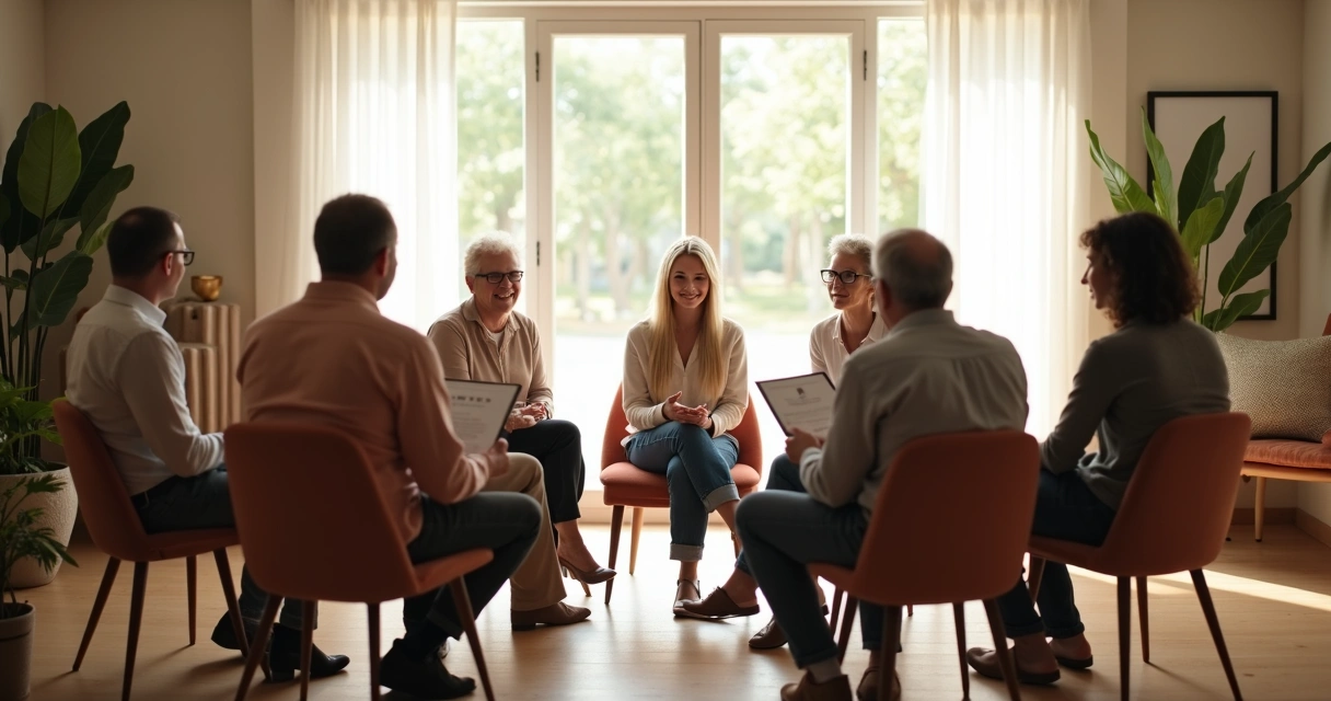 Grupo de pessoas sentadas em círculo compartilhando experiências 