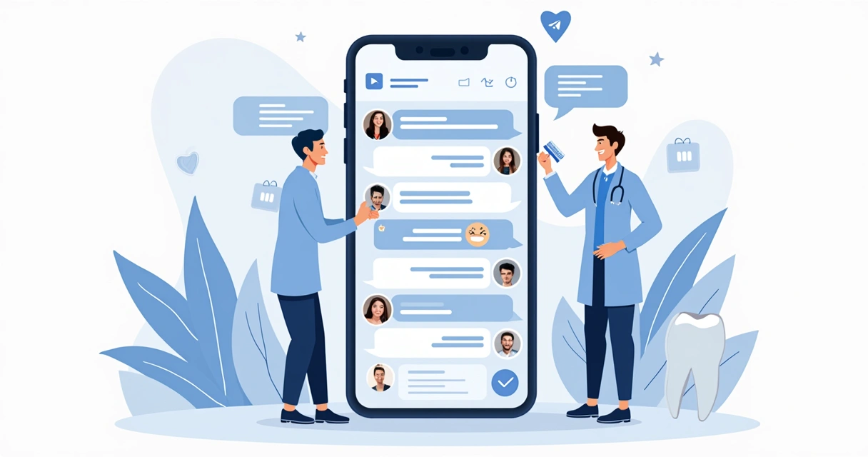Grupo do Telegram para clínica com pacientes e equipe trocando mensagens