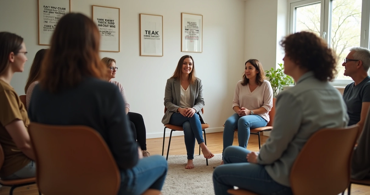 Grupo de pessoas em círculo em terapia de grupo 