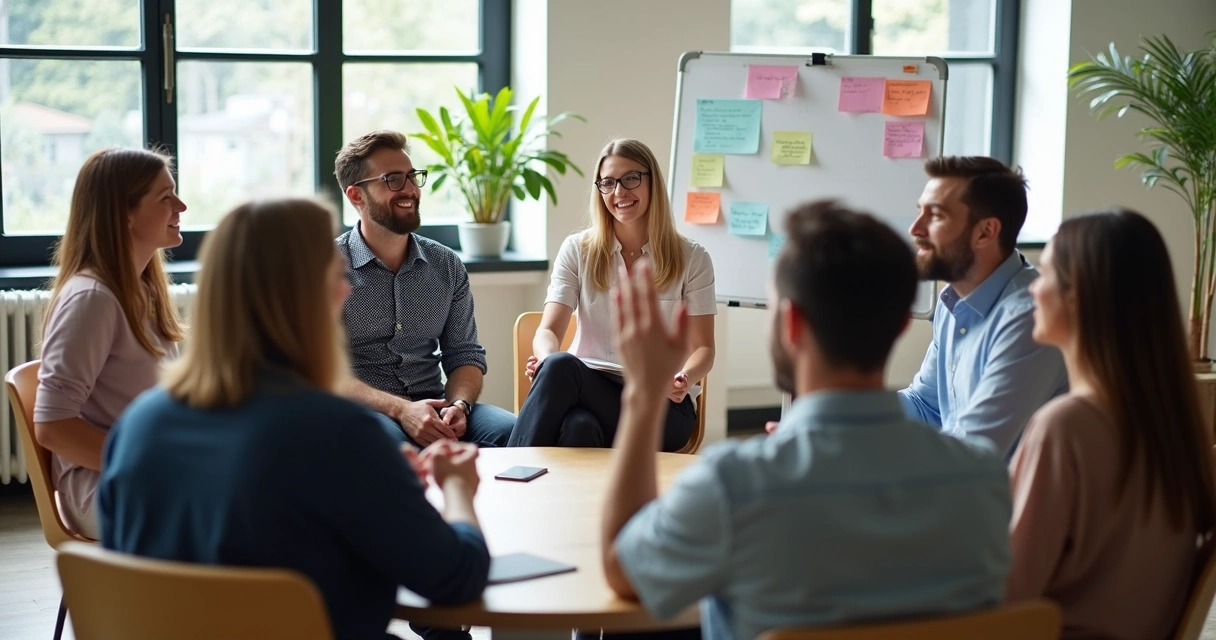 Personas en círculo decidiendo juntas en un espacio luminoso 