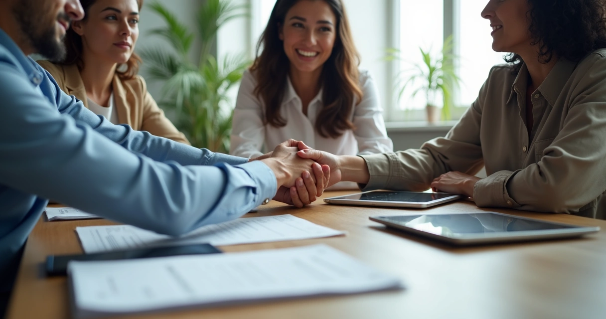 Equipo de trabajo colaborando en oficina moderna 