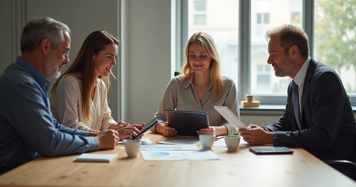 Grupo reunido ao redor de uma mesa discutindo e tomando decisão juntos