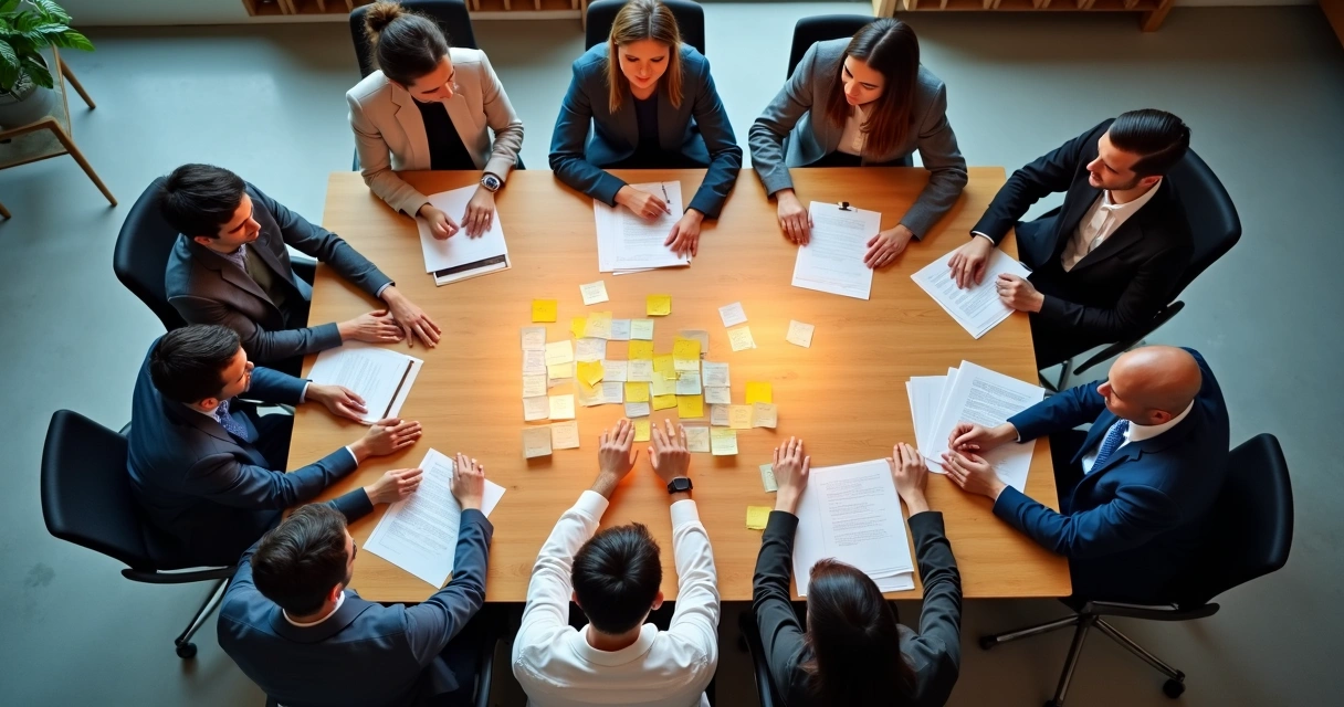 Grupo diverso de pessoas interagindo ao redor de uma mesa