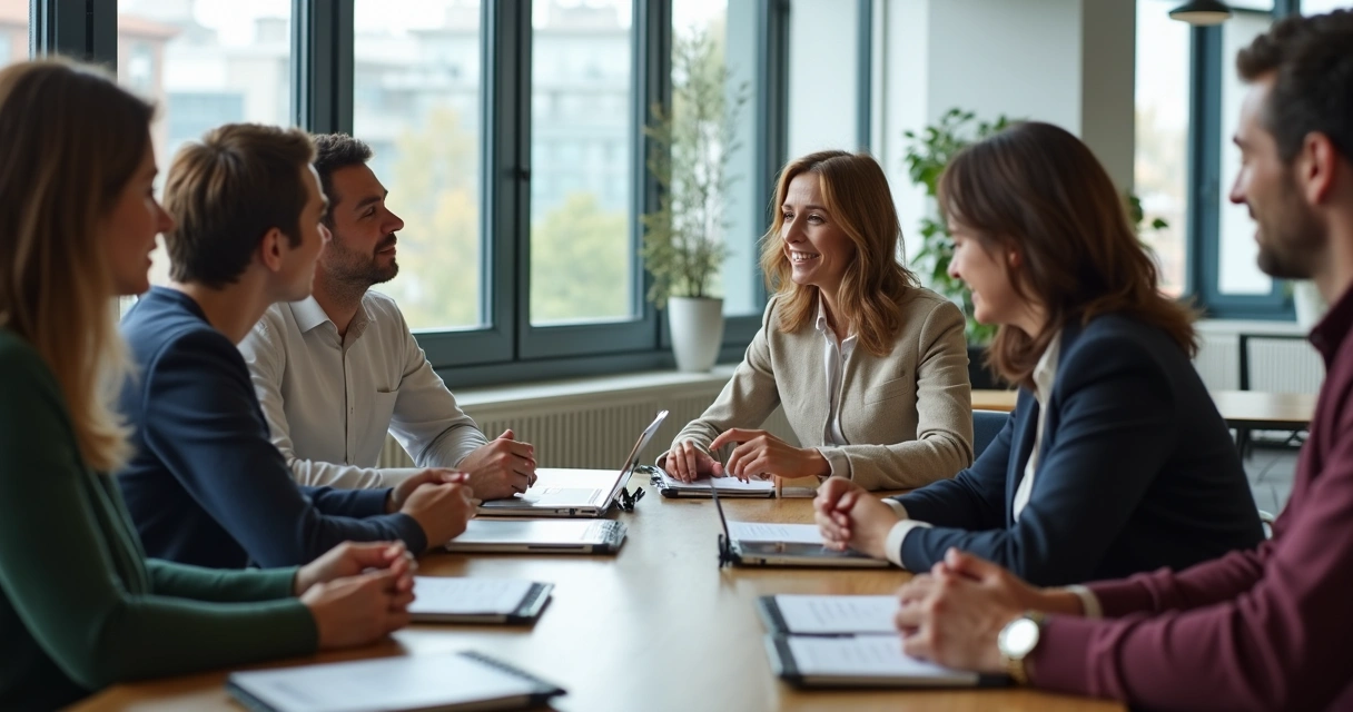 Grupo de pessoas fazendo treinamento de desenvolvimento humano em ambiente moderno 