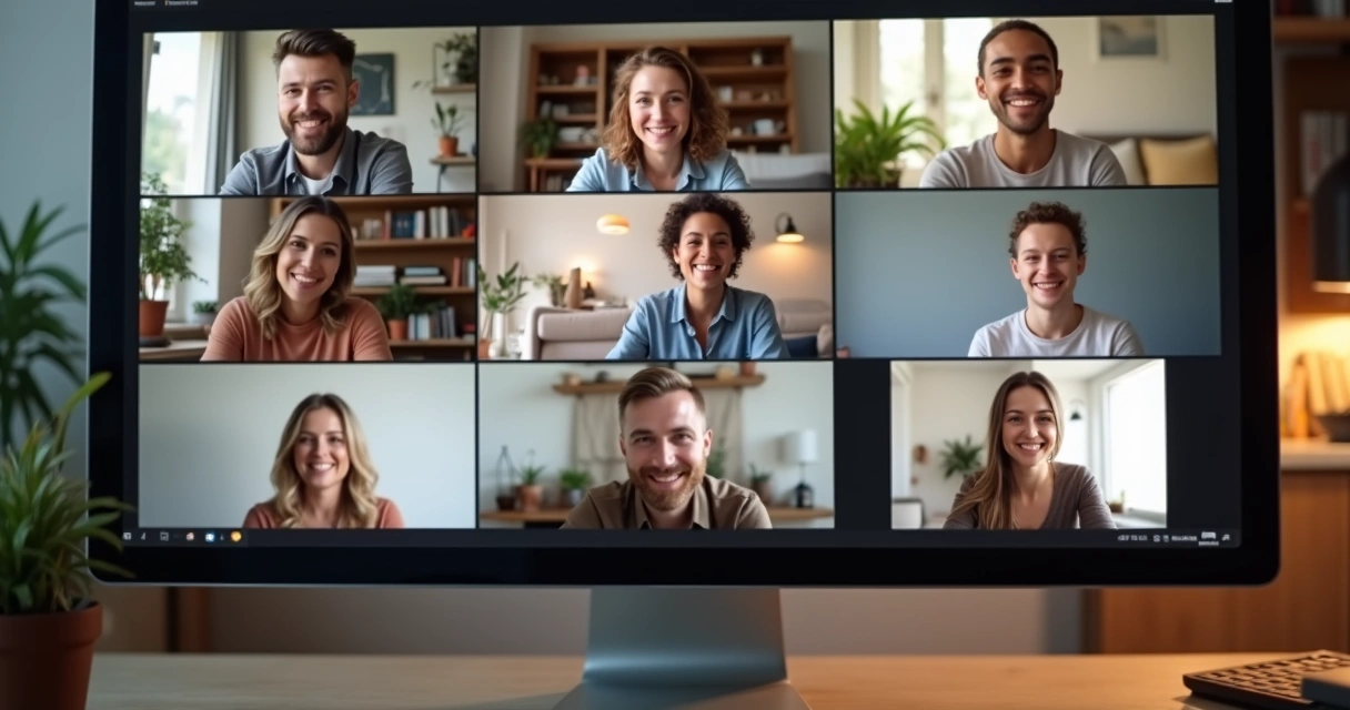 Grupo de pessoas conectadas por videoconferência em ambiente virtual 