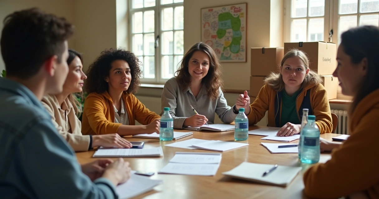 Grupo reunido organizando ação solidária 
