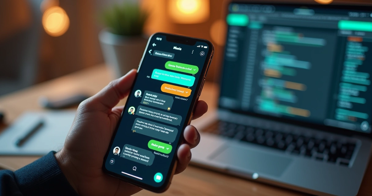 Administrador usando comandos personalizados para gerenciar e engajar grupo no WhatsApp em tela de smartphone 