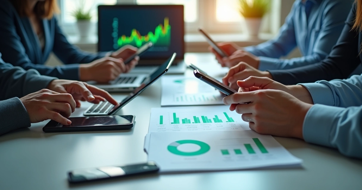 Gestão de múltiplos grupos no WhatsApp com pessoas interagindo em celulares 